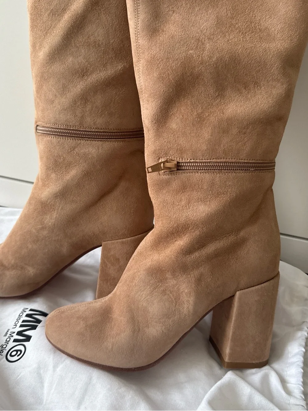 Maison Martin Margiela Tan Suede Over-the-Knee Fold-Top Boots